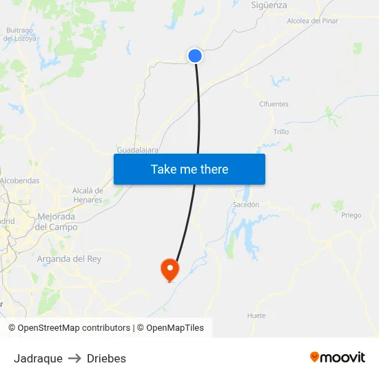 Jadraque to Driebes map
