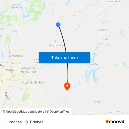Humanes to Driebes map
