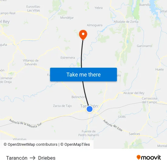 Tarancón to Driebes map