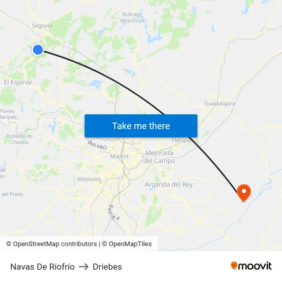 Navas De Riofrío to Driebes map