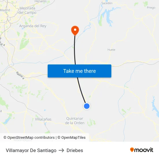 Villamayor De Santiago to Driebes map