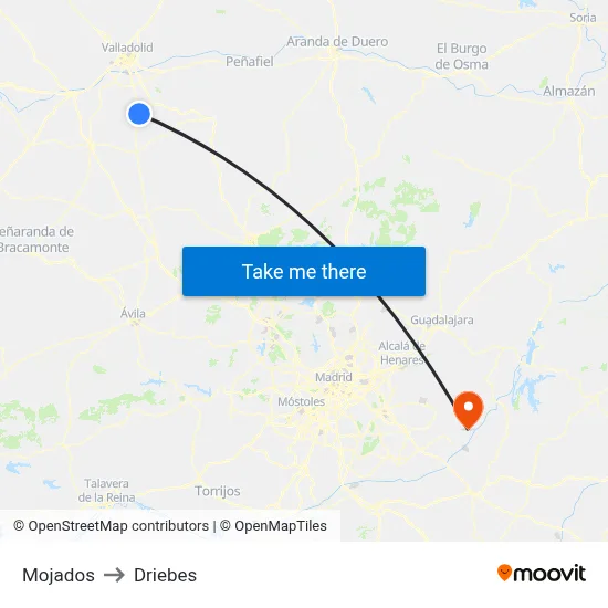 Mojados to Driebes map