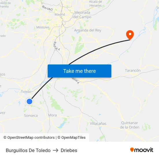 Burguillos De Toledo to Driebes map