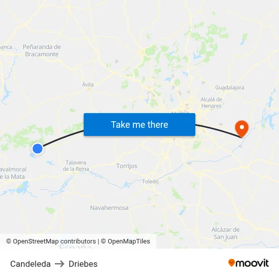 Candeleda to Driebes map
