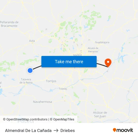 Almendral De La Cañada to Driebes map