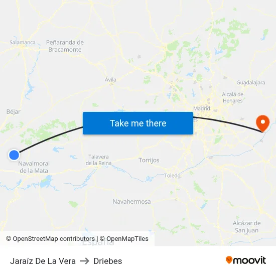 Jaraíz De La Vera to Driebes map