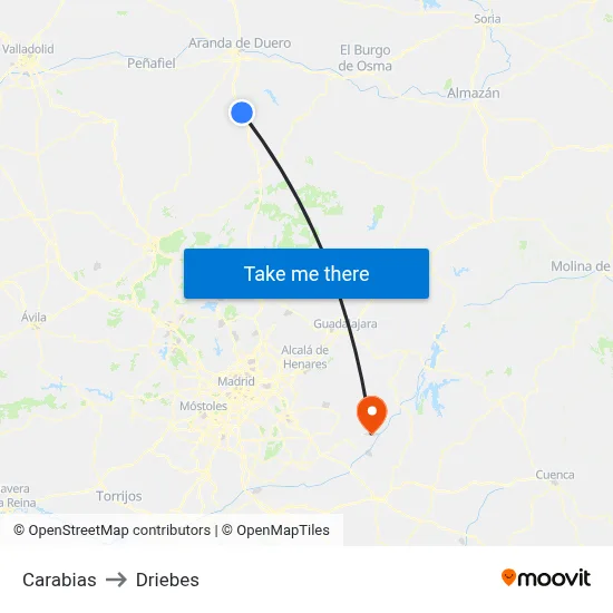 Carabias to Driebes map