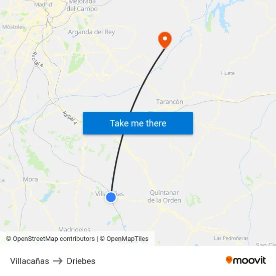 Villacañas to Driebes map