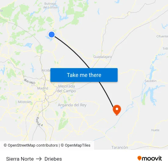 Sierra Norte to Driebes map