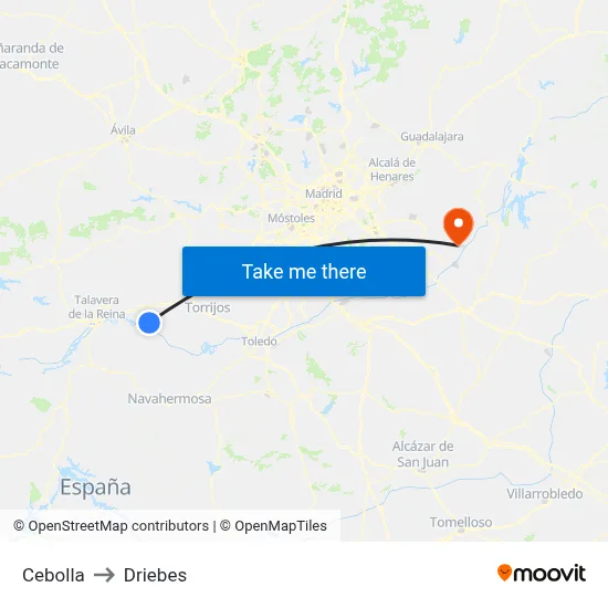 Cebolla to Driebes map