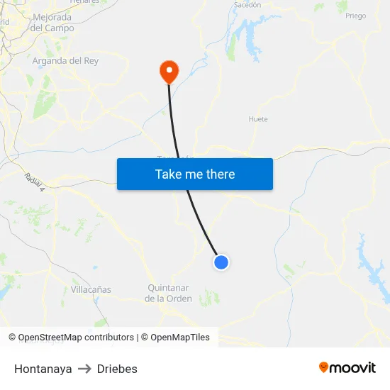 Hontanaya to Driebes map