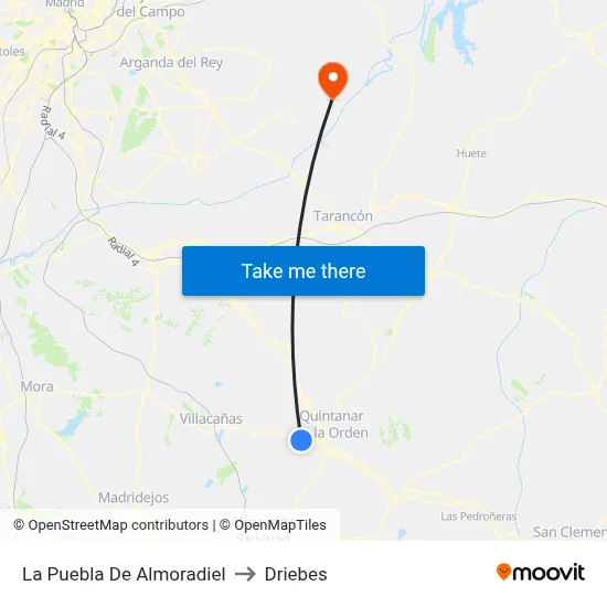 La Puebla De Almoradiel to Driebes map