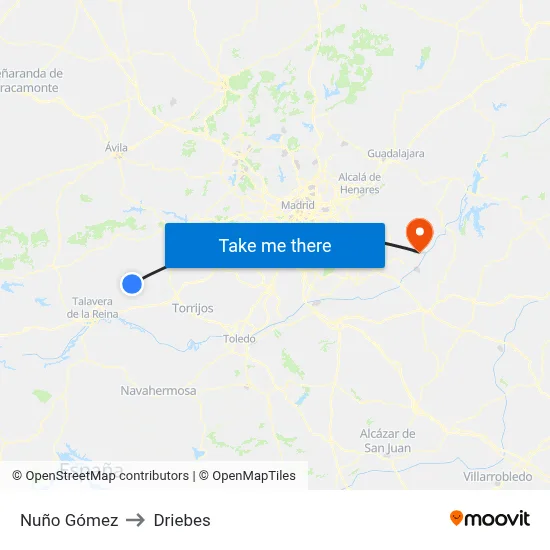 Nuño Gómez to Driebes map