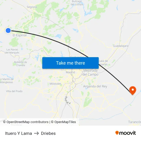 Ituero Y Lama to Driebes map