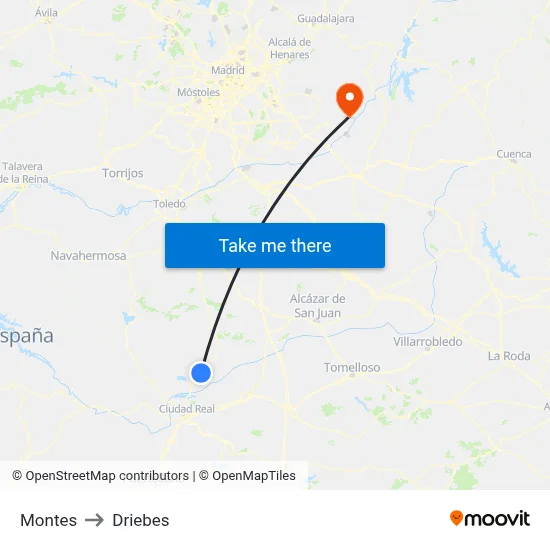 Montes to Driebes map
