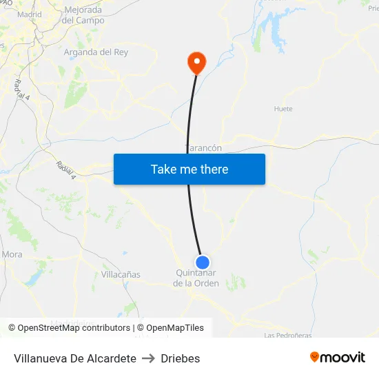 Villanueva De Alcardete to Driebes map