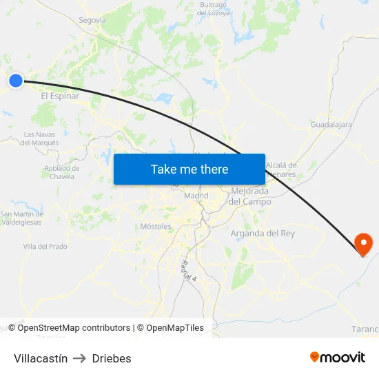 Villacastín to Driebes map
