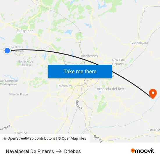 Navalperal De Pinares to Driebes map