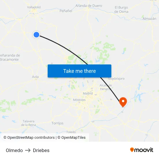 Olmedo to Driebes map