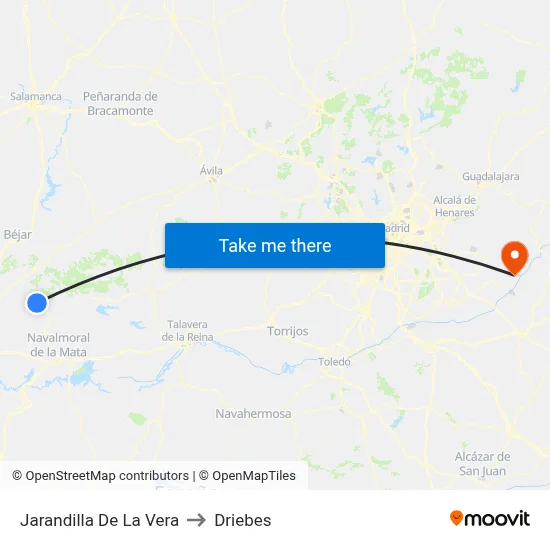 Jarandilla De La Vera to Driebes map
