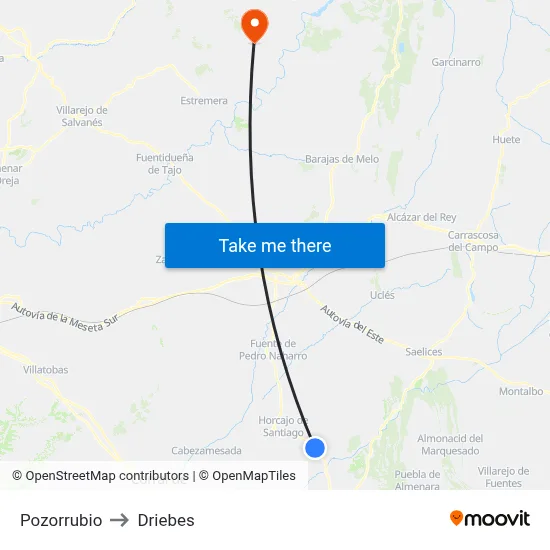 Pozorrubio to Driebes map