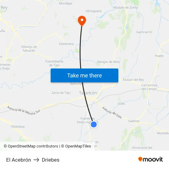 El Acebrón to Driebes map