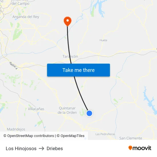 Los Hinojosos to Driebes map