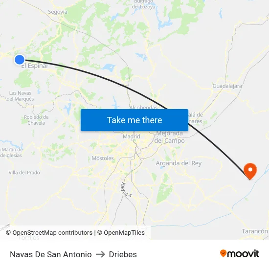 Navas De San Antonio to Driebes map