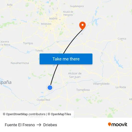 Fuente El Fresno to Driebes map