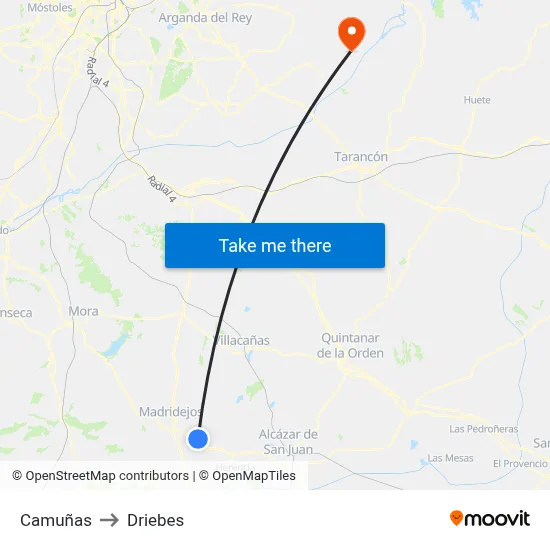 Camuñas to Driebes map
