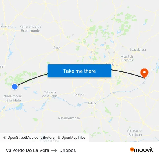 Valverde De La Vera to Driebes map