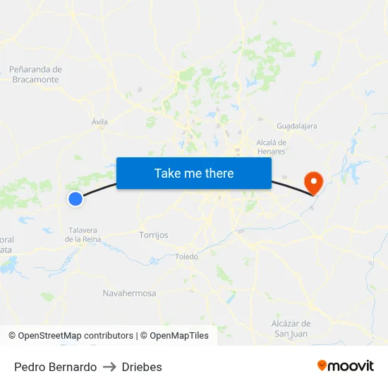Pedro Bernardo to Driebes map