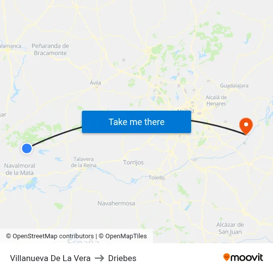 Villanueva De La Vera to Driebes map