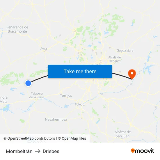 Mombeltrán to Driebes map