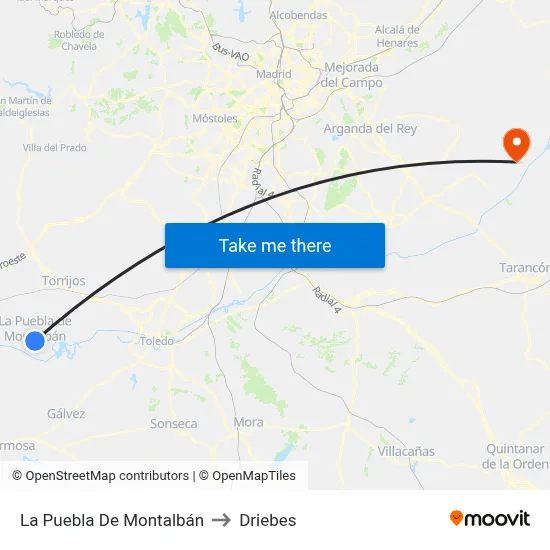 La Puebla De Montalbán to Driebes map