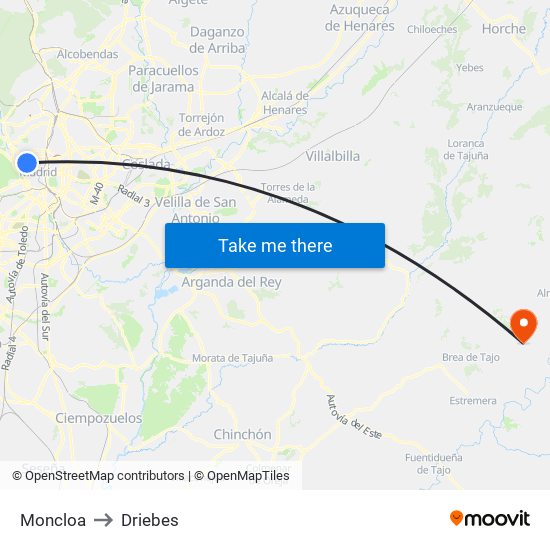 Moncloa to Driebes map