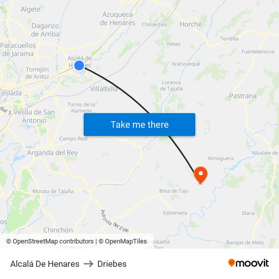 Alcalá De Henares to Driebes map
