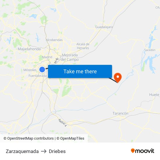 Zarzaquemada to Driebes map