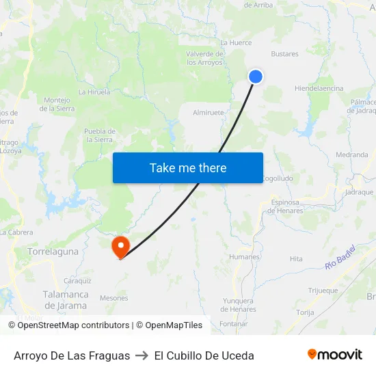 Arroyo De Las Fraguas to El Cubillo De Uceda map