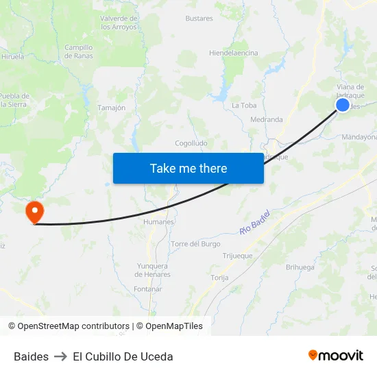 Baides to El Cubillo De Uceda map