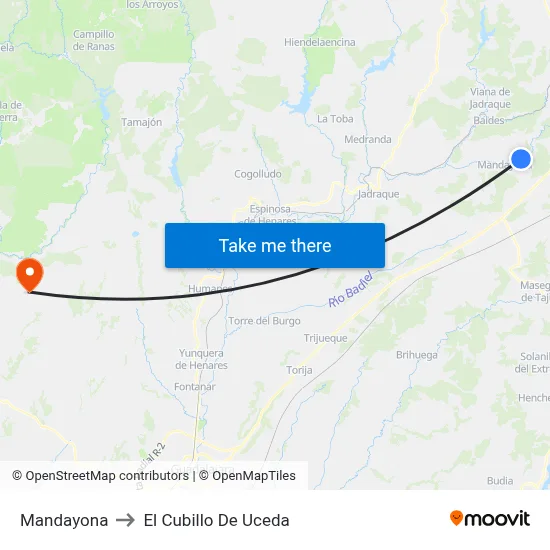 Mandayona to El Cubillo De Uceda map