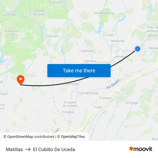 Matillas to El Cubillo De Uceda map
