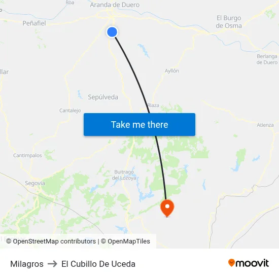 Milagros to El Cubillo De Uceda map