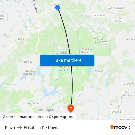Riaza to El Cubillo De Uceda map