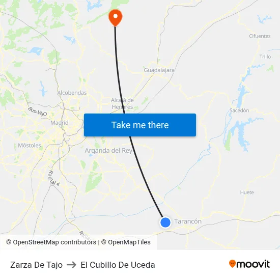 Zarza De Tajo to El Cubillo De Uceda map