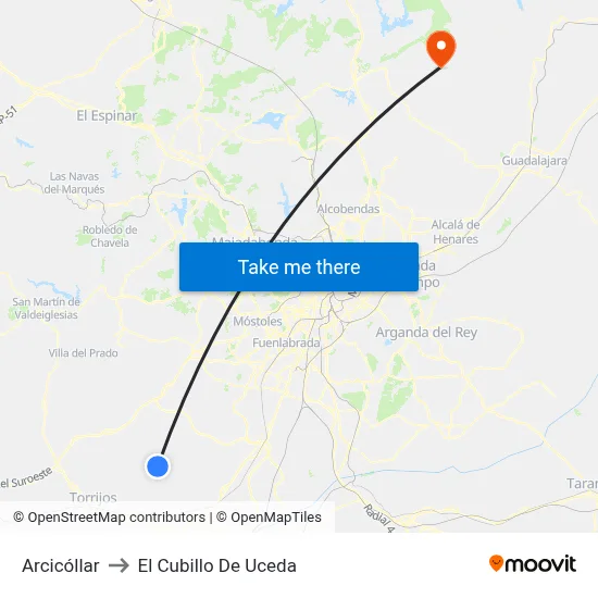 Arcicóllar to El Cubillo De Uceda map