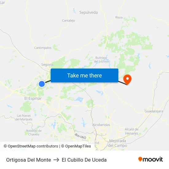 Ortigosa Del Monte to El Cubillo De Uceda map