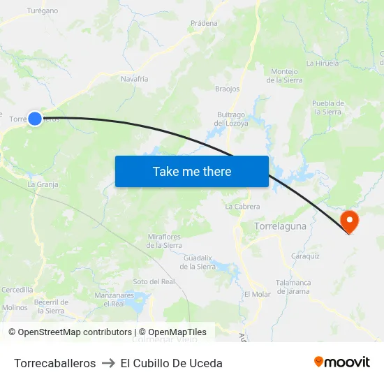 Torrecaballeros to El Cubillo De Uceda map