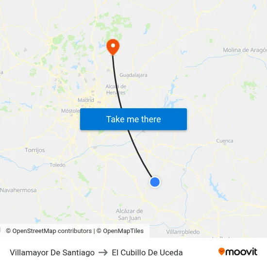 Villamayor De Santiago to El Cubillo De Uceda map