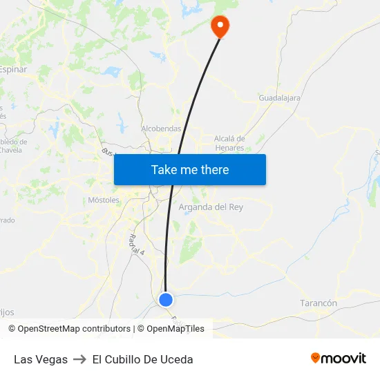 Las Vegas to El Cubillo De Uceda map
